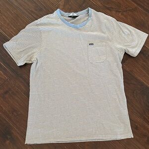 Volcom Blue, White and brown striped Short Sleeve Tee Sz L
